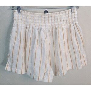 Madewell Smocked Gauze Shorts XL White Mustard Stripe Pull‎ On Summer